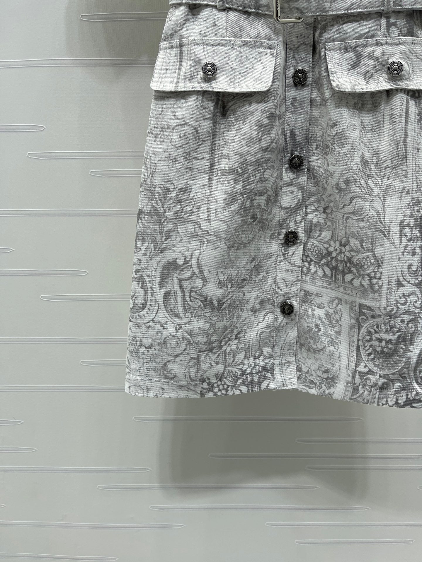 Dior 2026 Collared Print Denim Short-Sleeve Dress White Grey Polyester