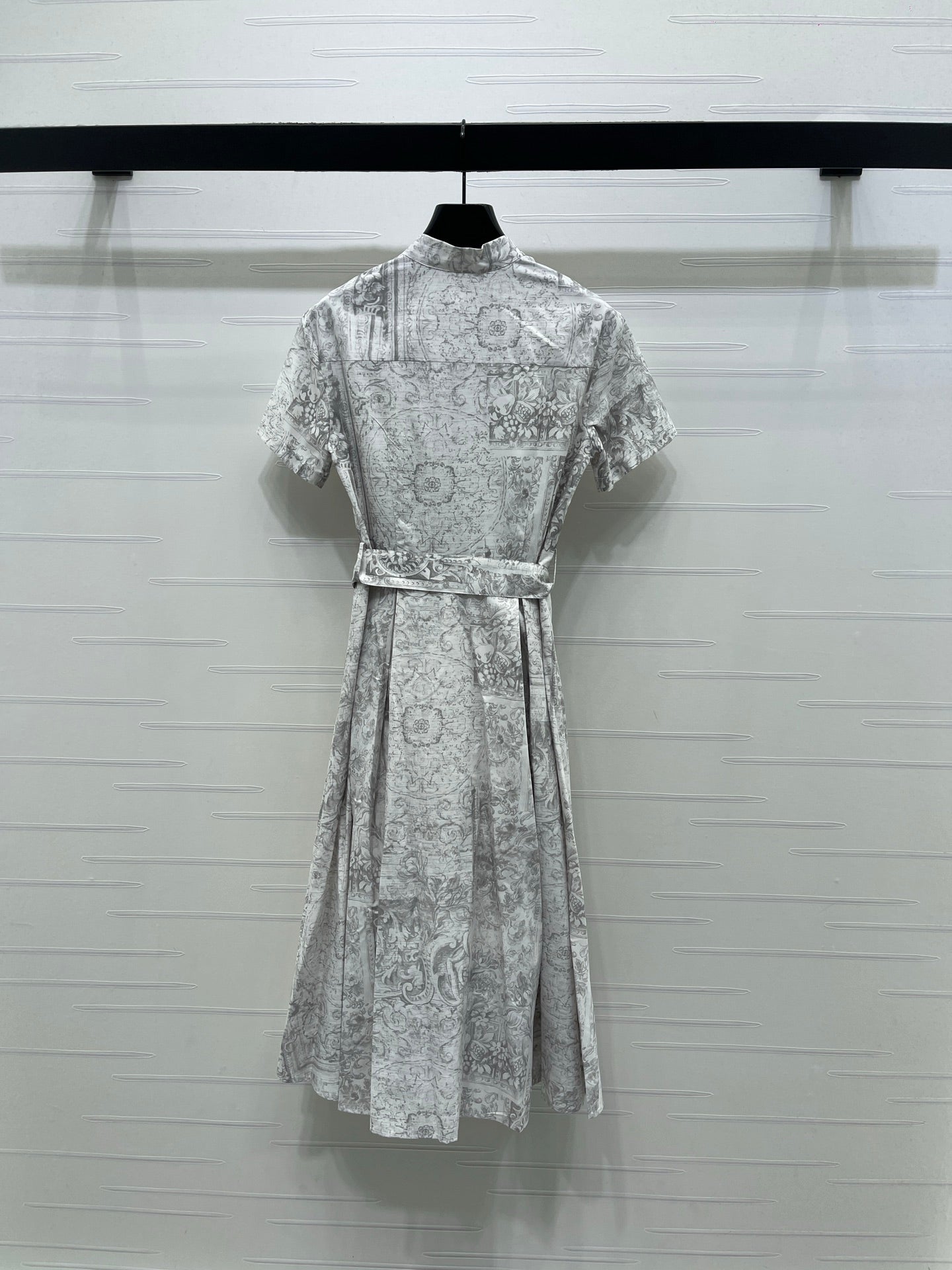 Dior 2026 Printed Short-Sleeve Dress White Grey Polyester