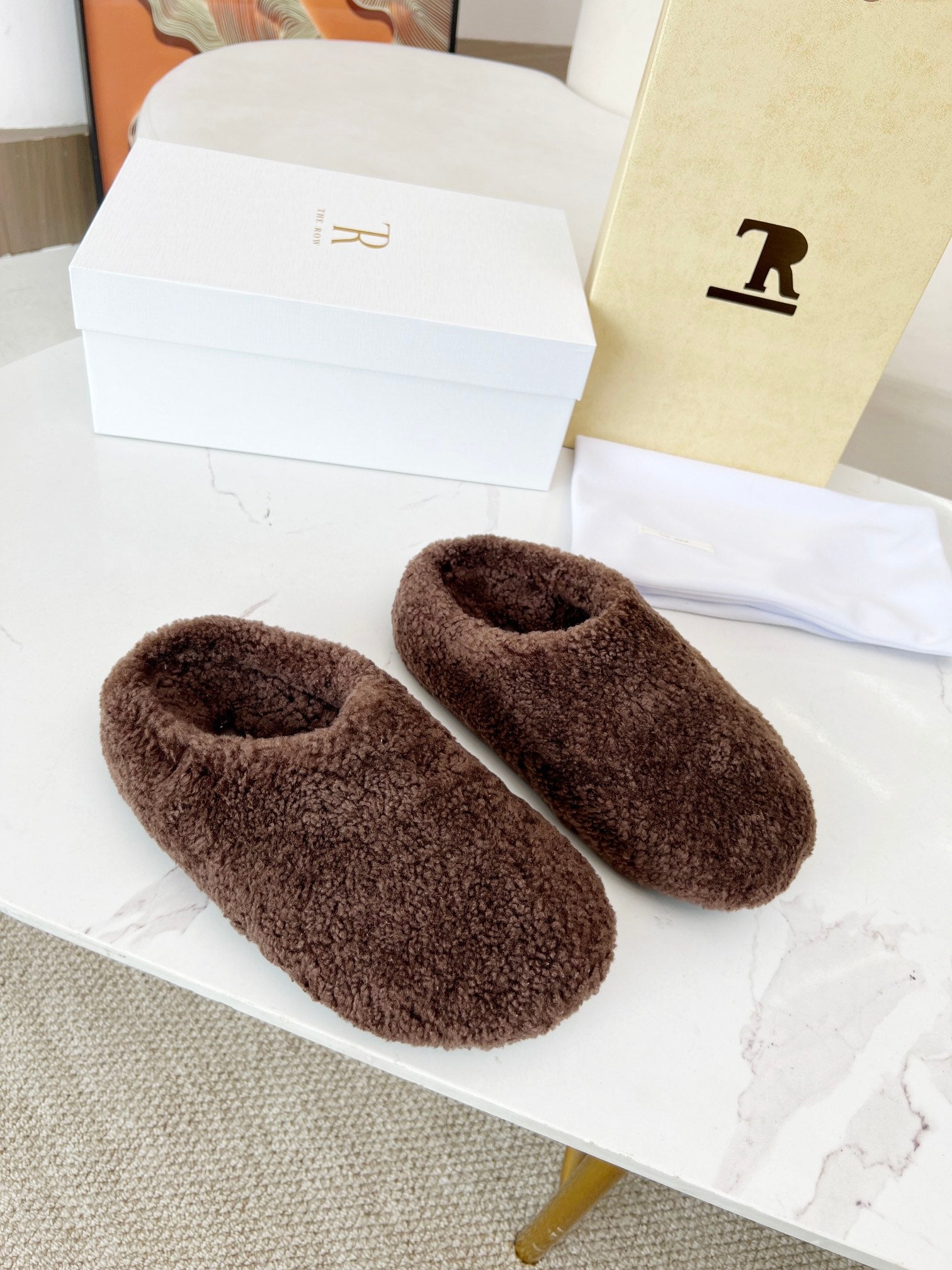 The Row 2025 Retro Oversized Toe Birkenstock Slipper Dark Brown Wool 576031