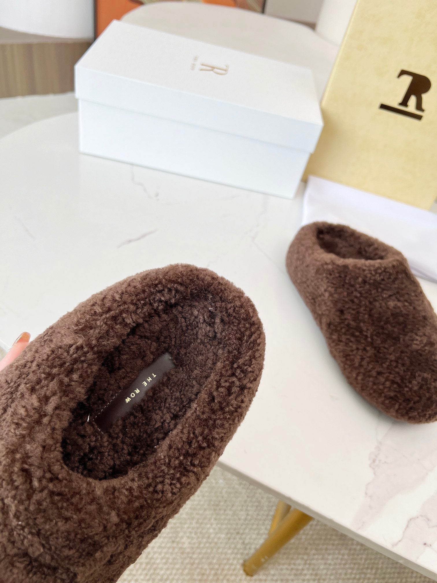 The Row 2025 Retro Oversized Toe Birkenstock Slipper Dark Brown Wool 576031