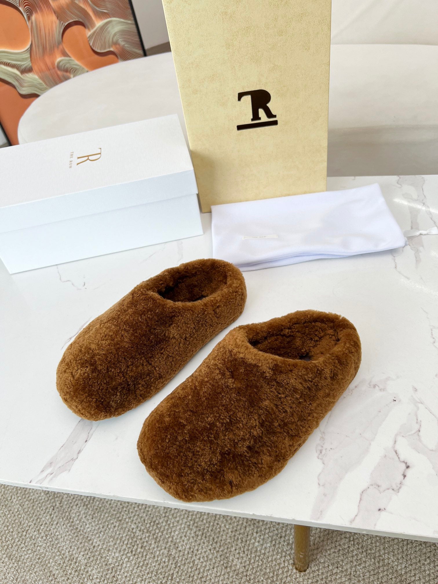 The Row 2025 Retro Oversized Toe Birkenstock Slipper Brown Wool 576032