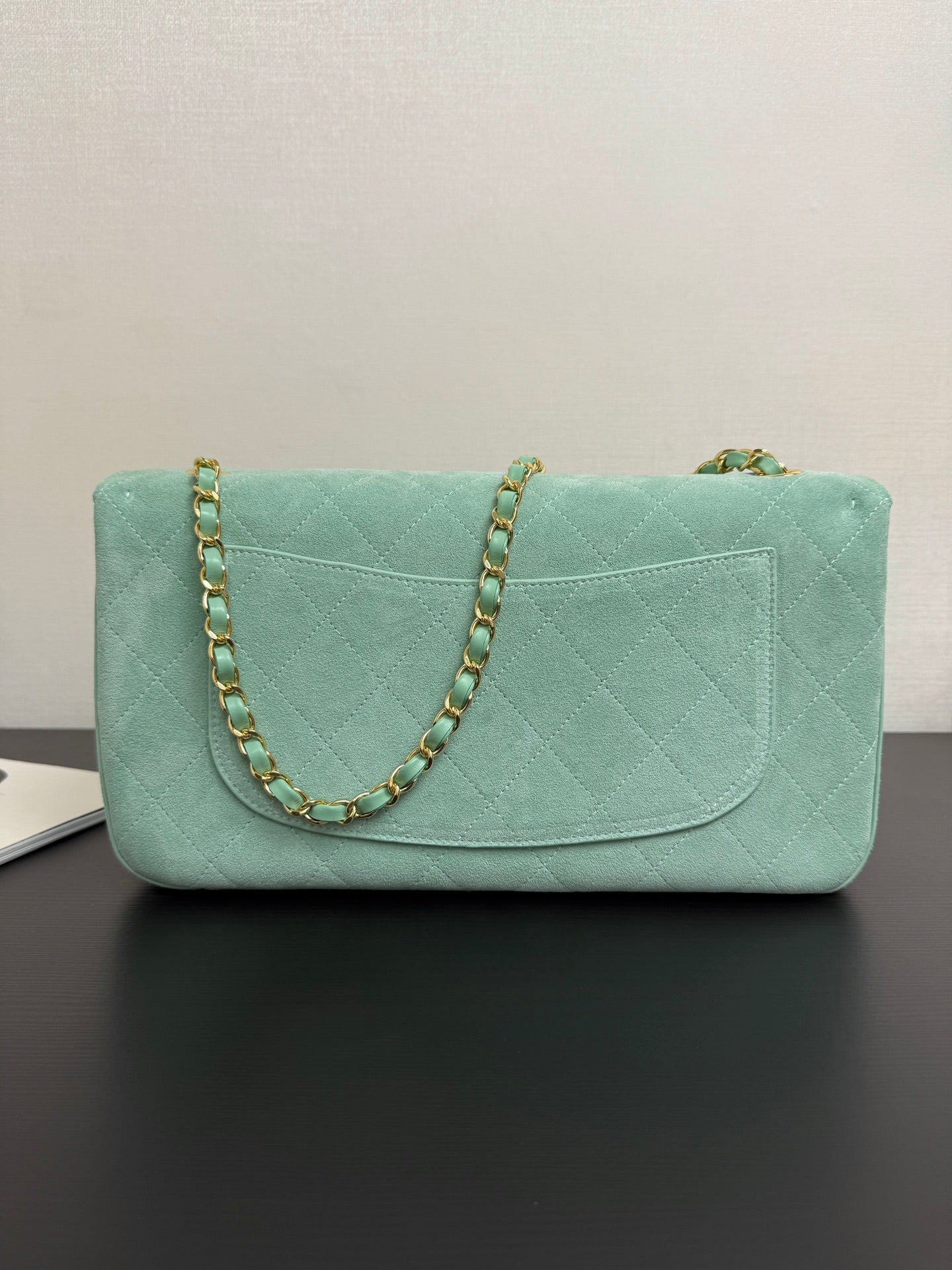 Chanel 2026 Flap Bag 34cm Mint Green Suede Leather