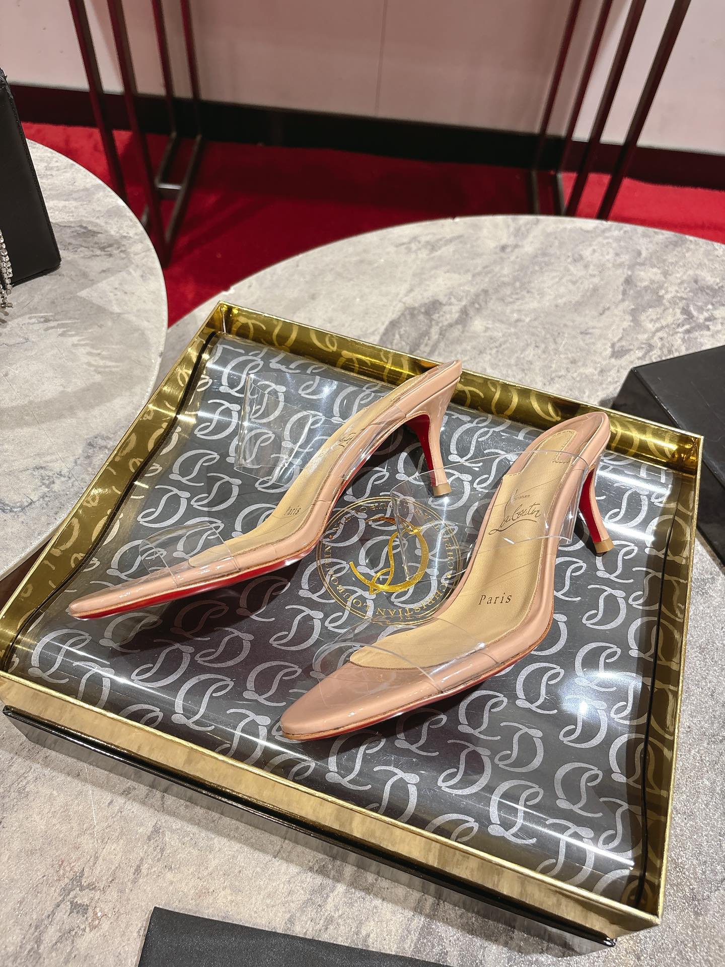Christian Louboutin 2026 Just Nothing TPU Sandal 55m Beige Leather