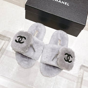 Chanel 25A Early Autumn Slippers Gray Wool 393081