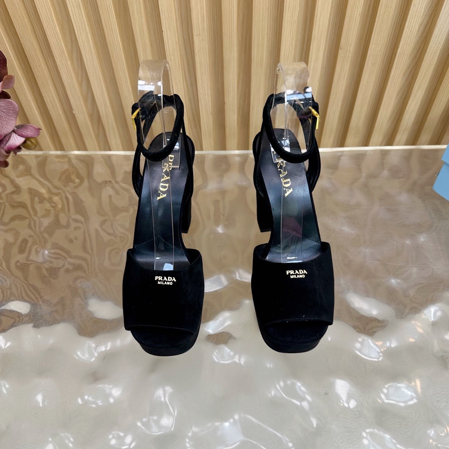 Prada 2025 Platform Sandals Black Velvet Leather 537730