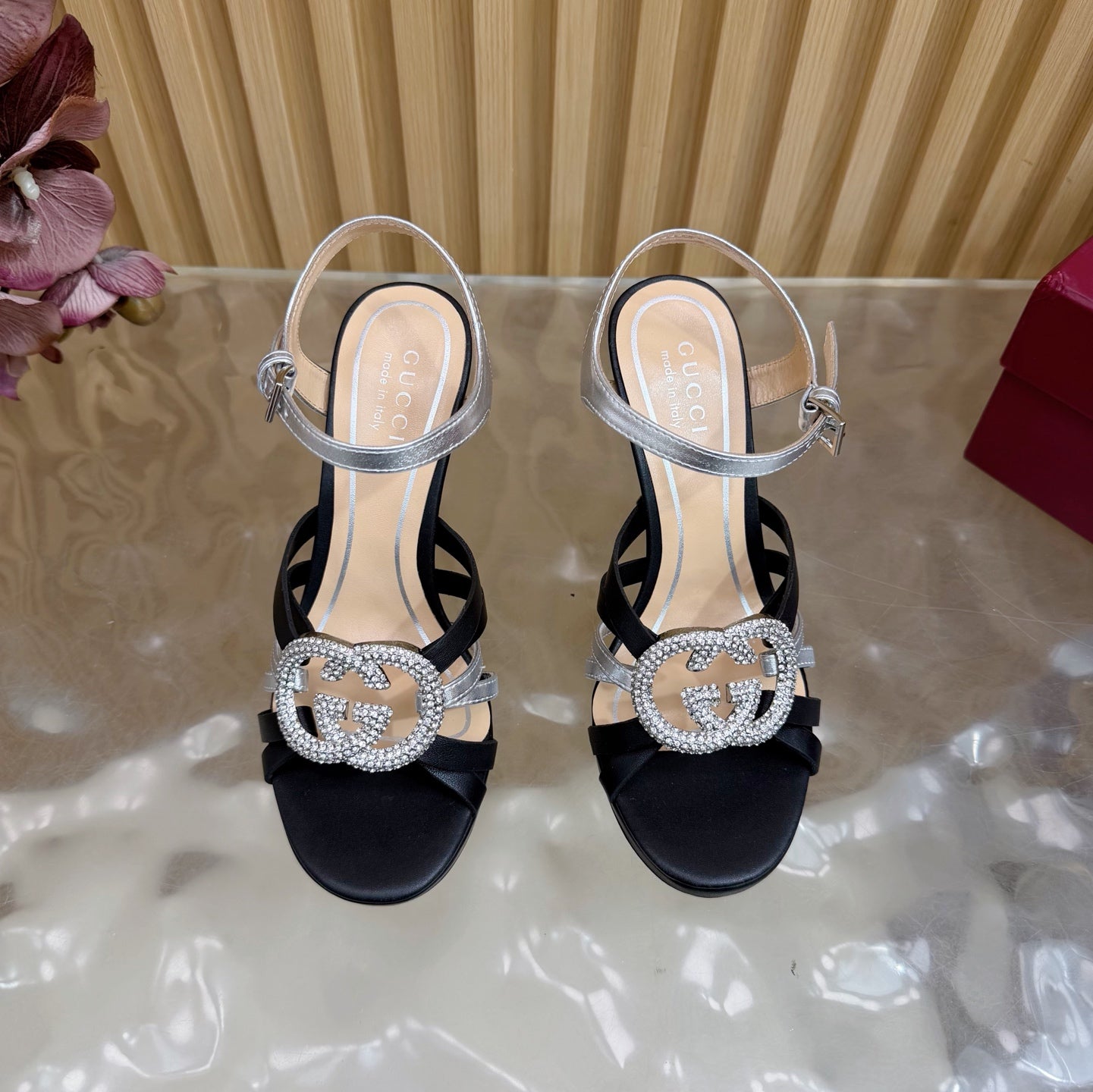 GG 26 High-Heeled Platform Sandals 105 Black Cowhide 589501