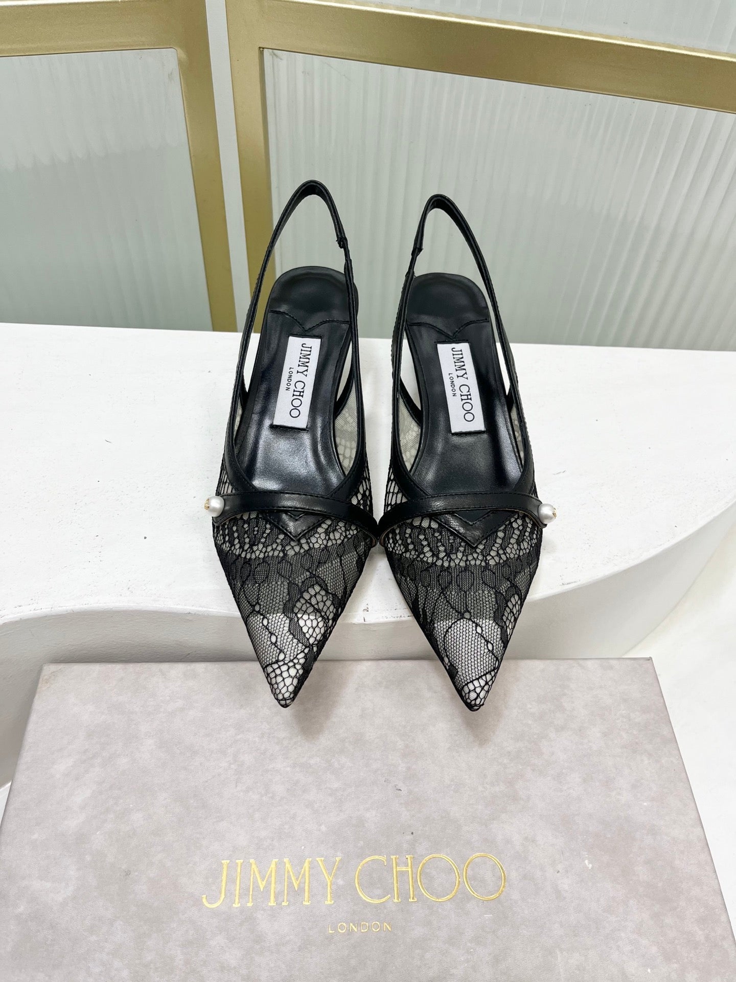 Jimmy 26s Slingback 45 Black Lace Sheepskin 605959