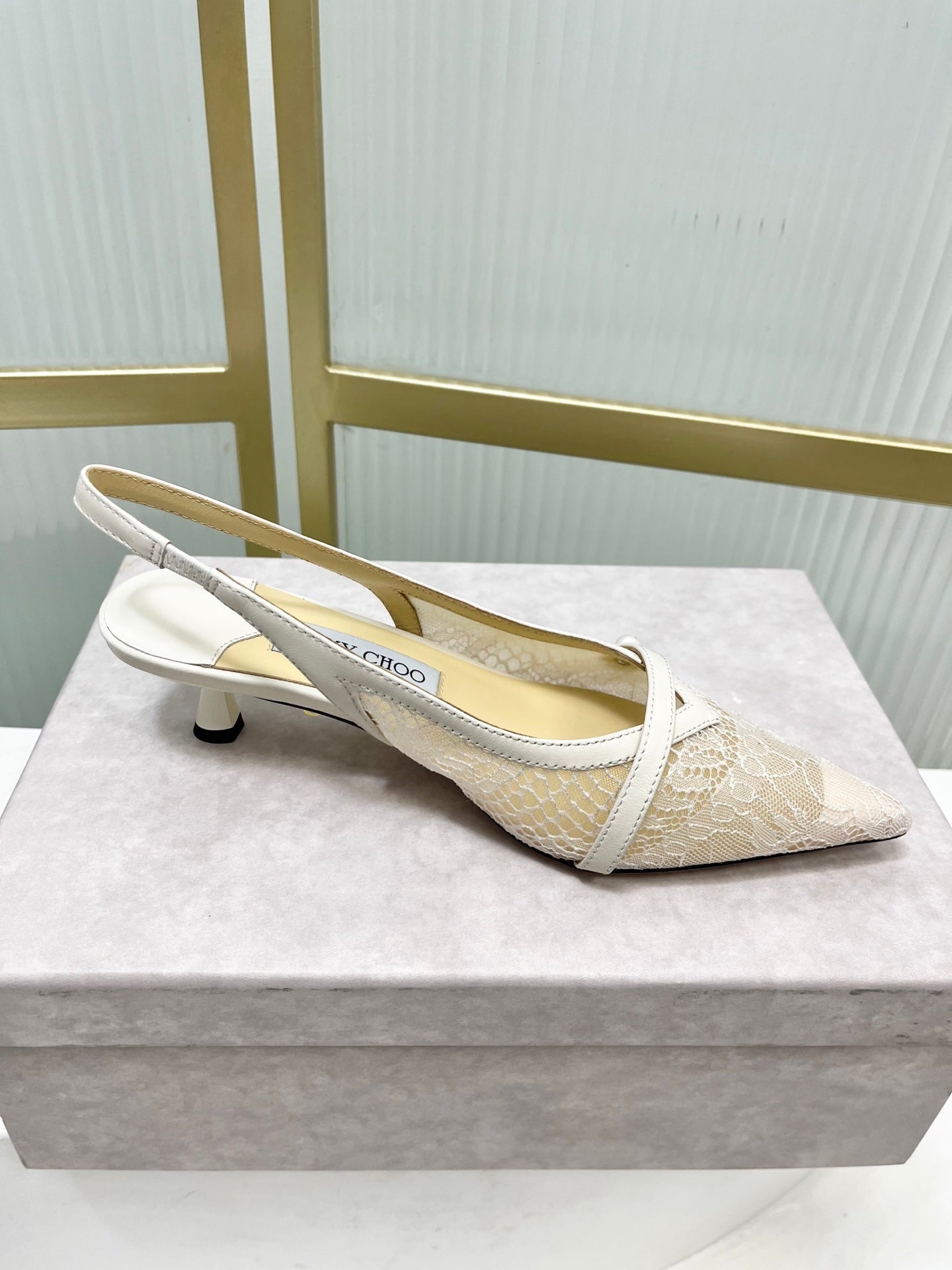 Jimmy 26s Slingback 45 White Beige Lace Sheepskin 605963