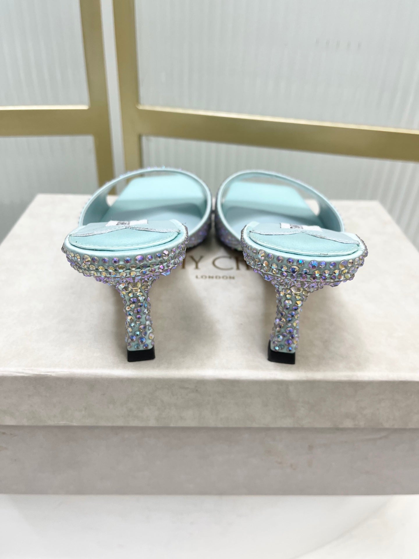 Jimmy 26s High-Heeled Slippers 65 Pastel Blue Diamond Sheepskin  605978