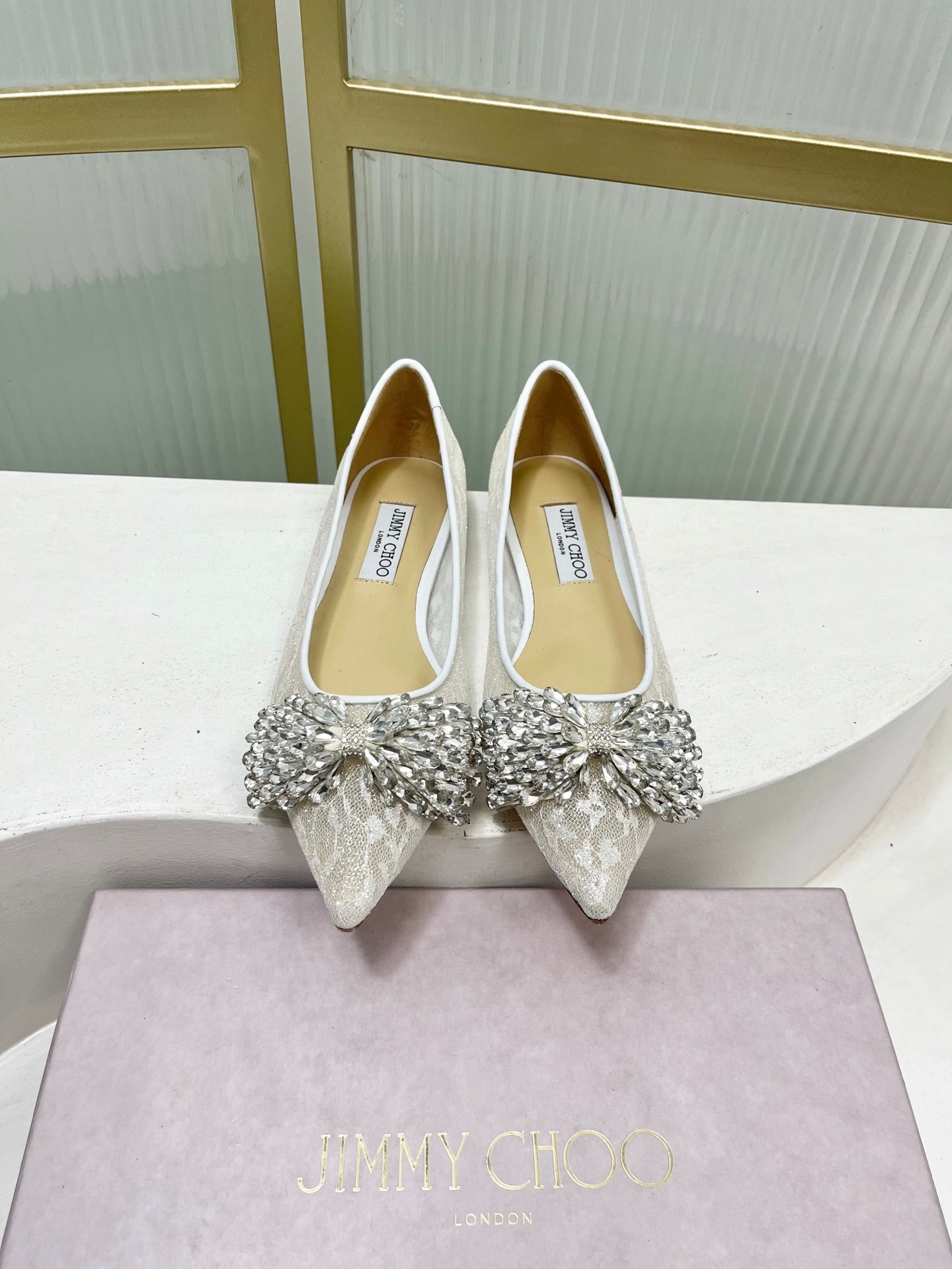 Jimmy 26s Ballet Flats White Imported Lace Sheepskin 605983