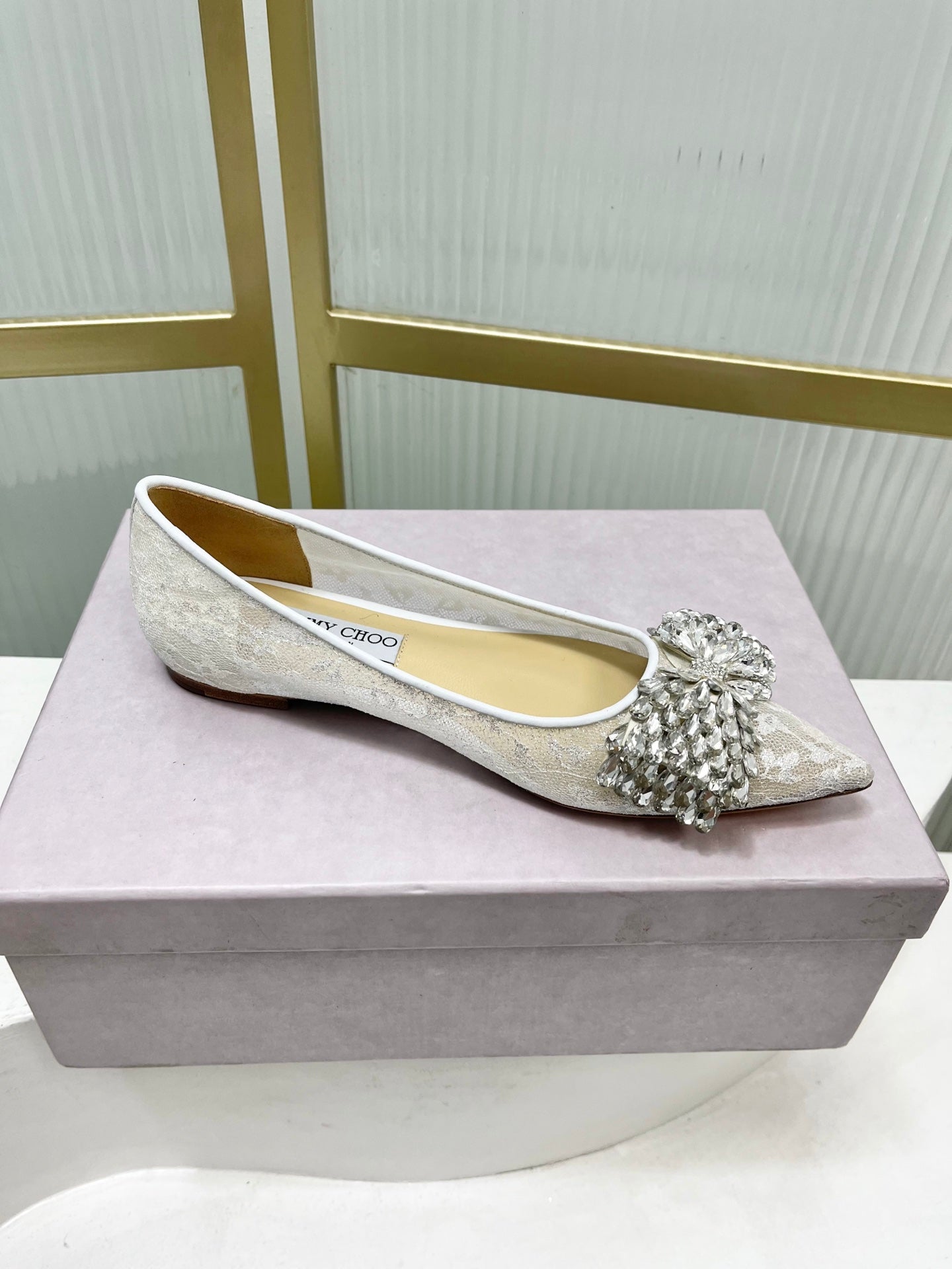 Jimmy 26s Ballet Flats White Imported Lace Sheepskin 605983