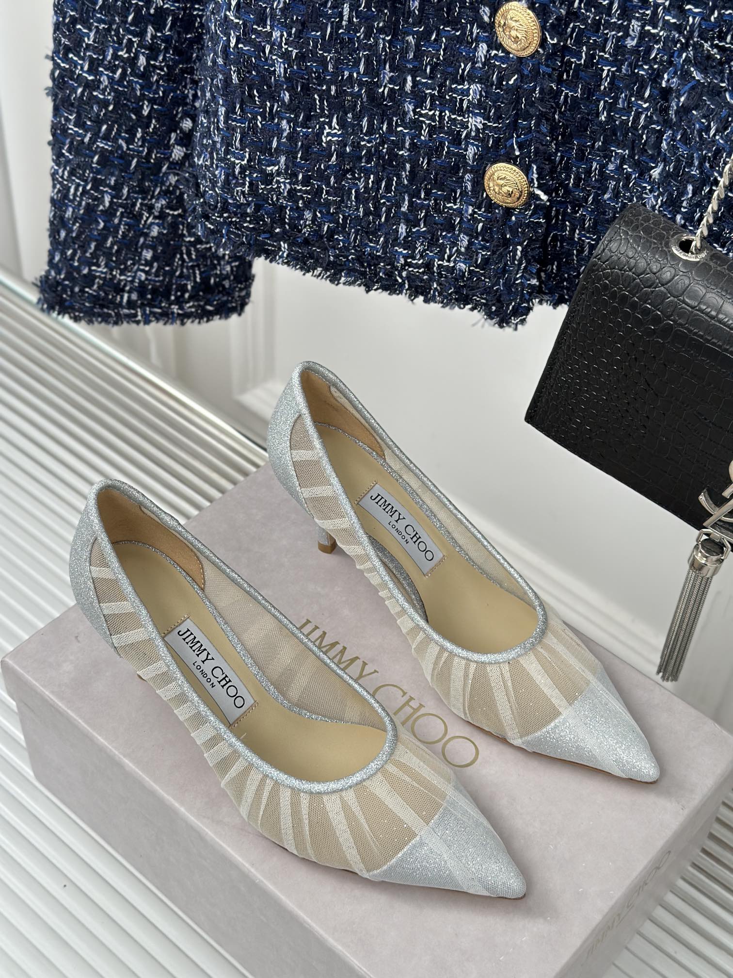 Jimmy Choo 2025 Love Pump White Mesh Leather