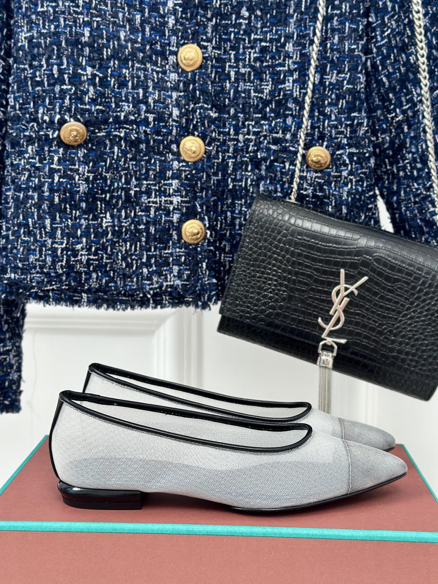 LP Primula Ballet Flat In White Mix Black Mesh Fabric With Suede Lining 989402