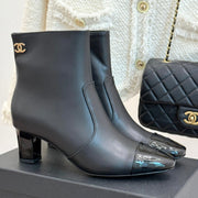 Chanel Double C Colorblock Heel Boot Black Sheepskin 465416