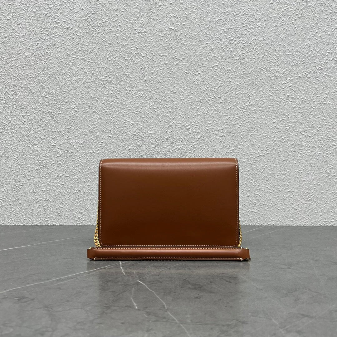 Celine 2026 Wallet On Strap Bag 19.5 Tan Shiny Calfskin