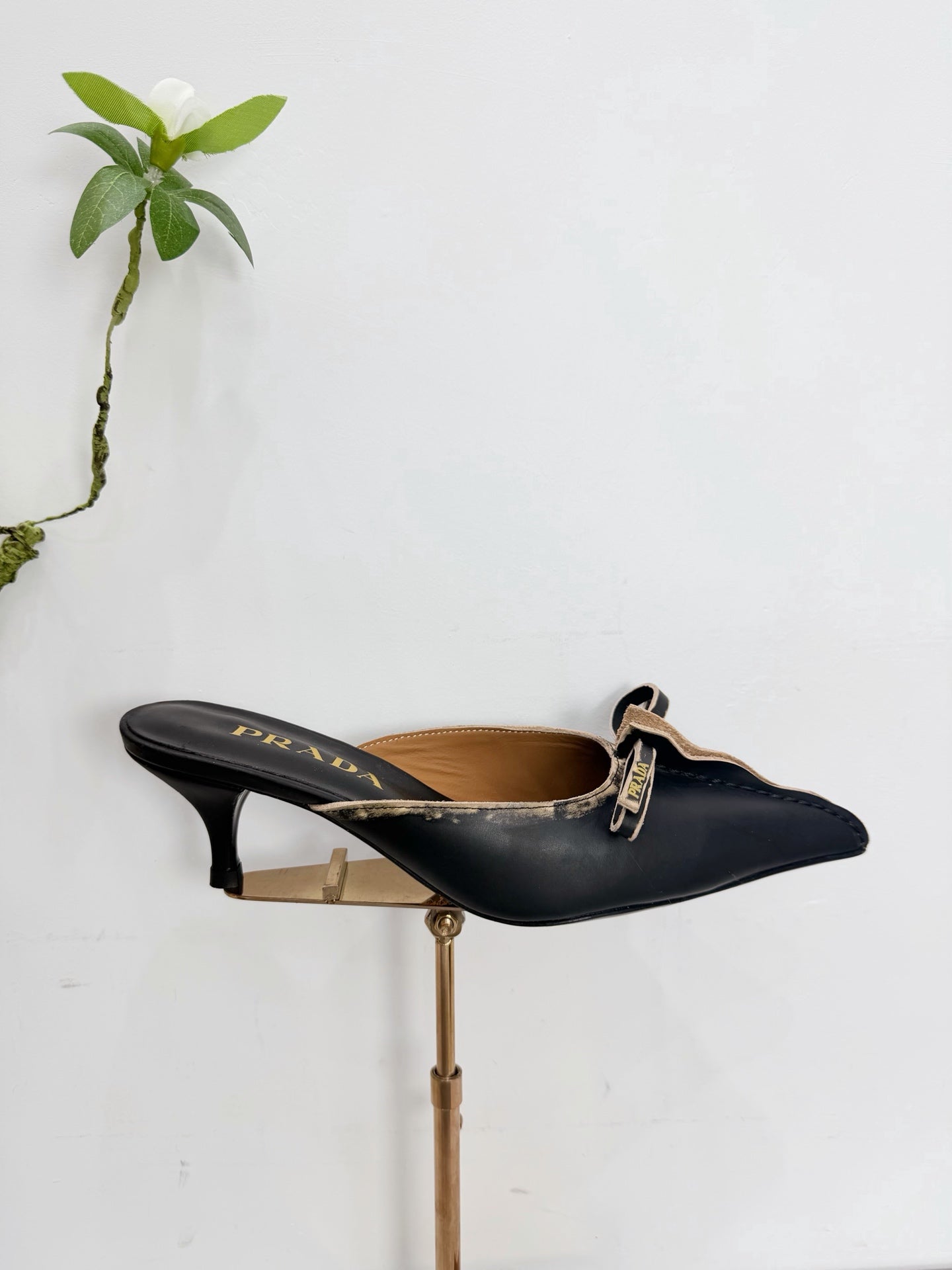 PRA 26SS Hight Heel Mule 55 Black Beige Cowhide 592399