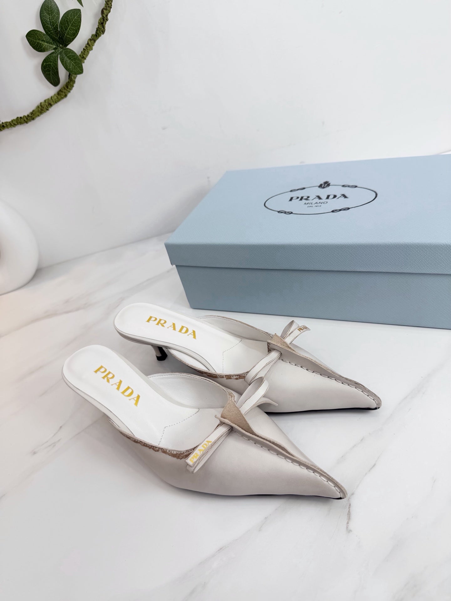 PRA 26SS Hight Heel Mule 55 Ivory Beige Cowhide 592401