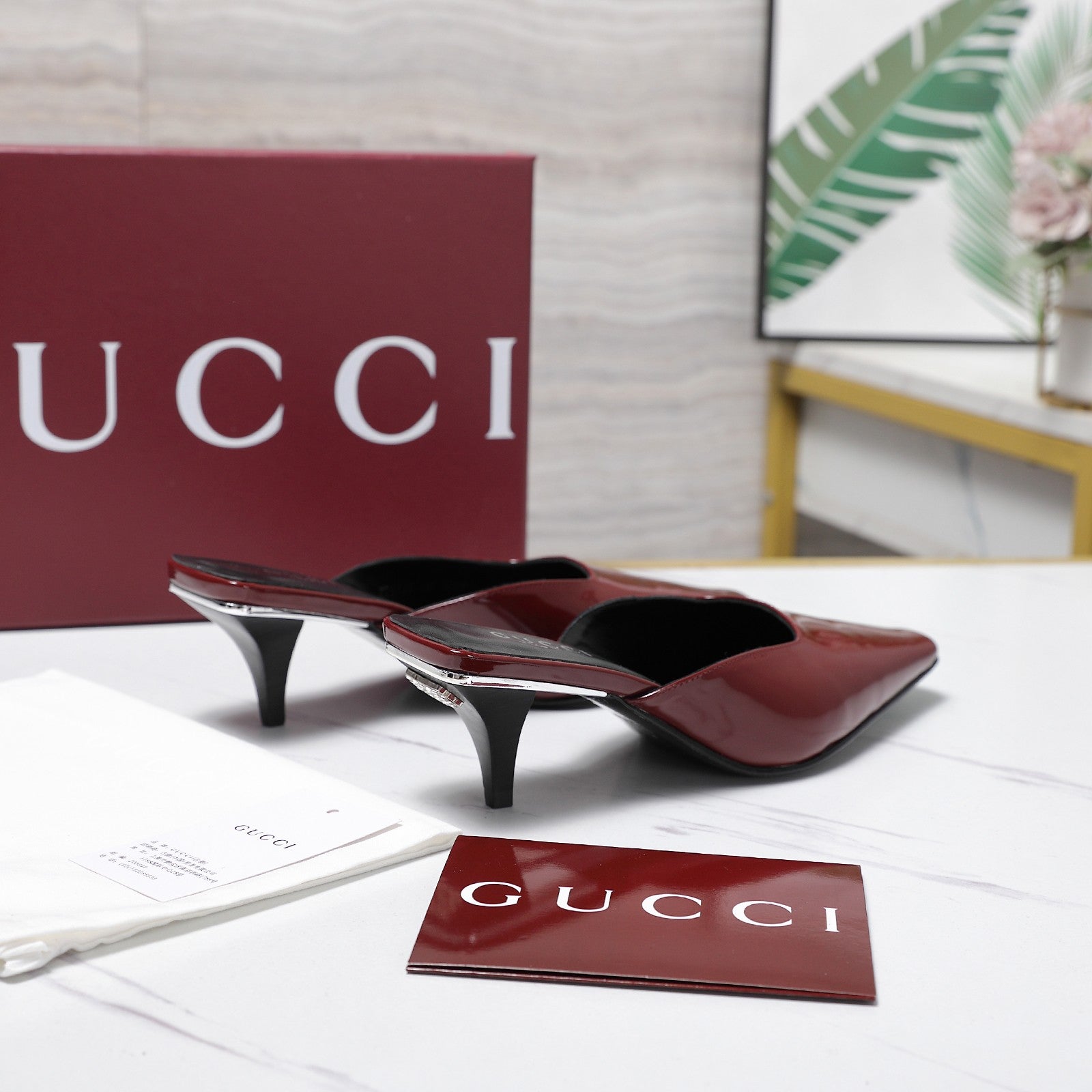 GG 26ss High Heel Mule 60 Dark Red Sheepskin 601086