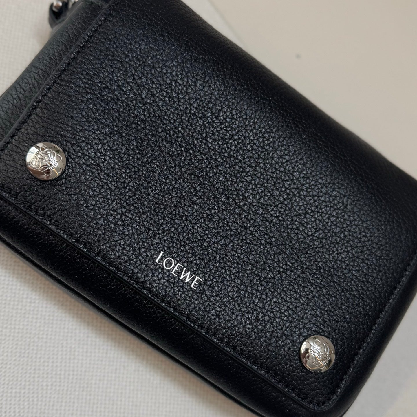 Loewe 2025 Small Pebble Messenger Bag Black Grained Calfskin 274592