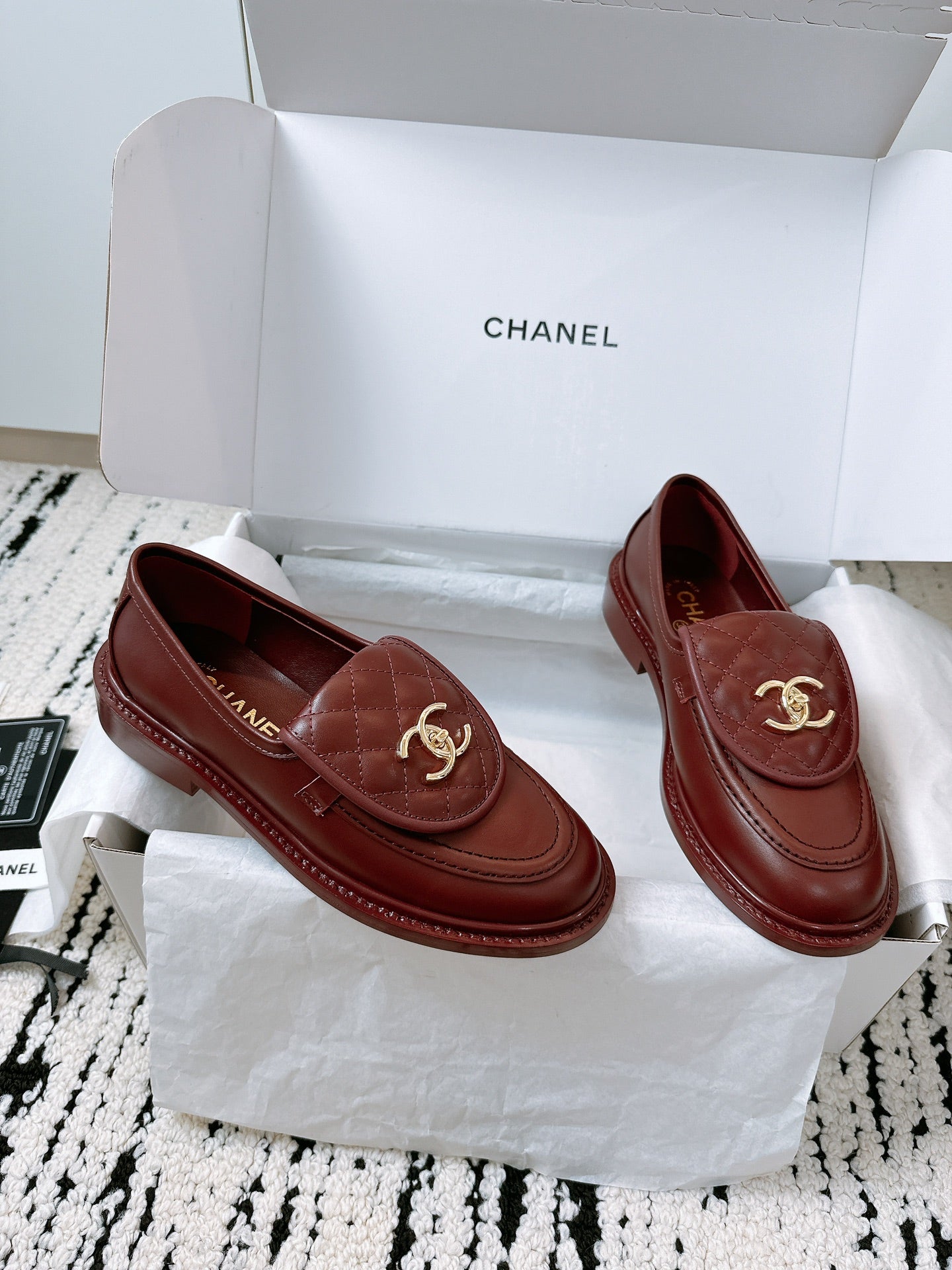 Chanel 2025 Moccasins Loafer Dark Burgundy Leather 144653