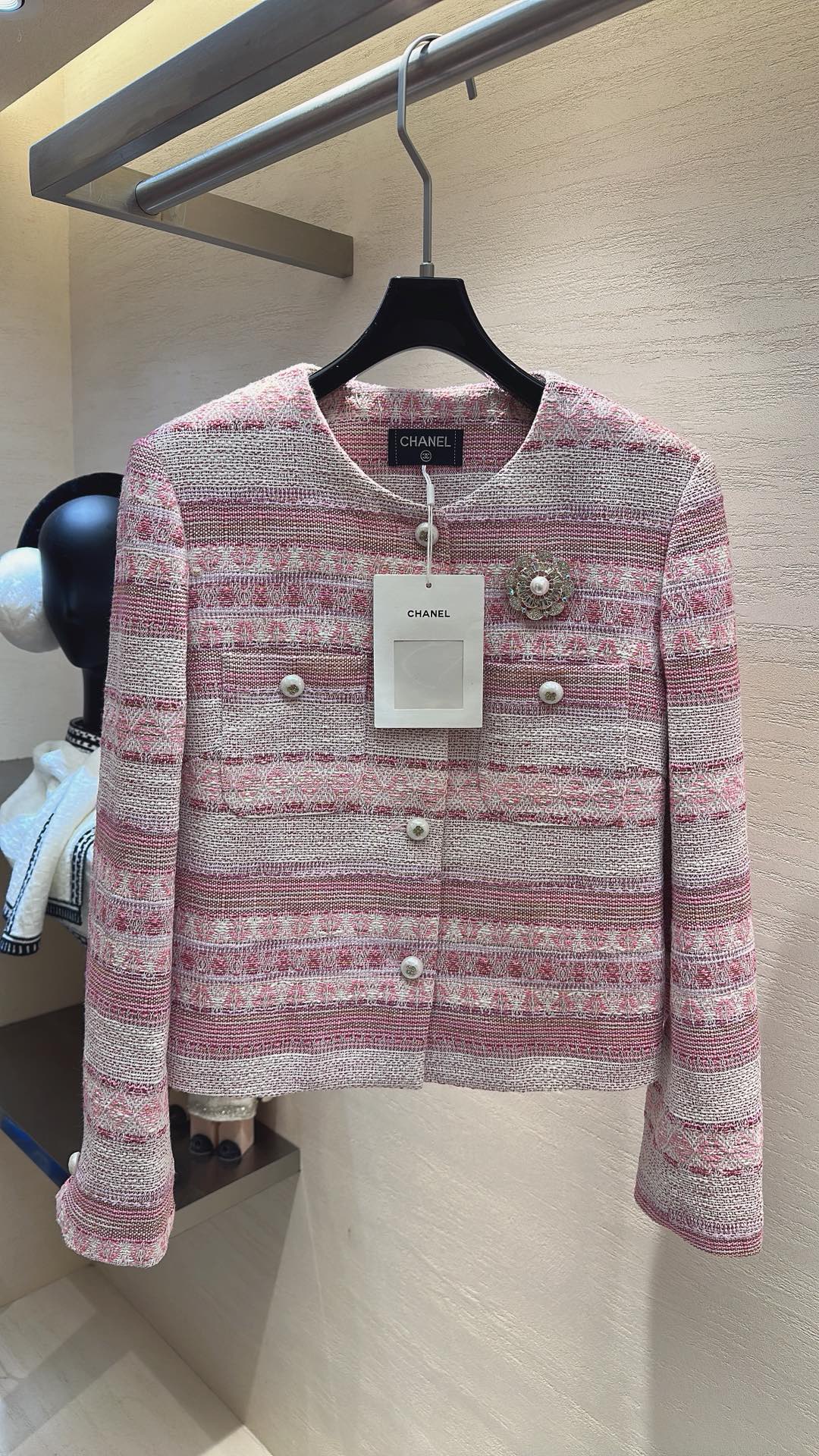 Chanel 2026 Jacket Pink White Tweed Fabric