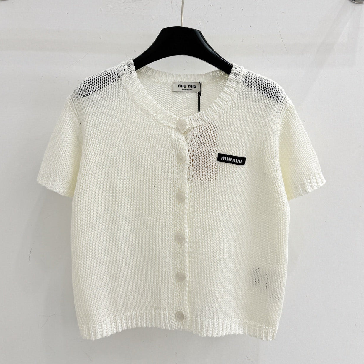 Miumiu 2026 Short Knit Cardigan White Wool 396496
