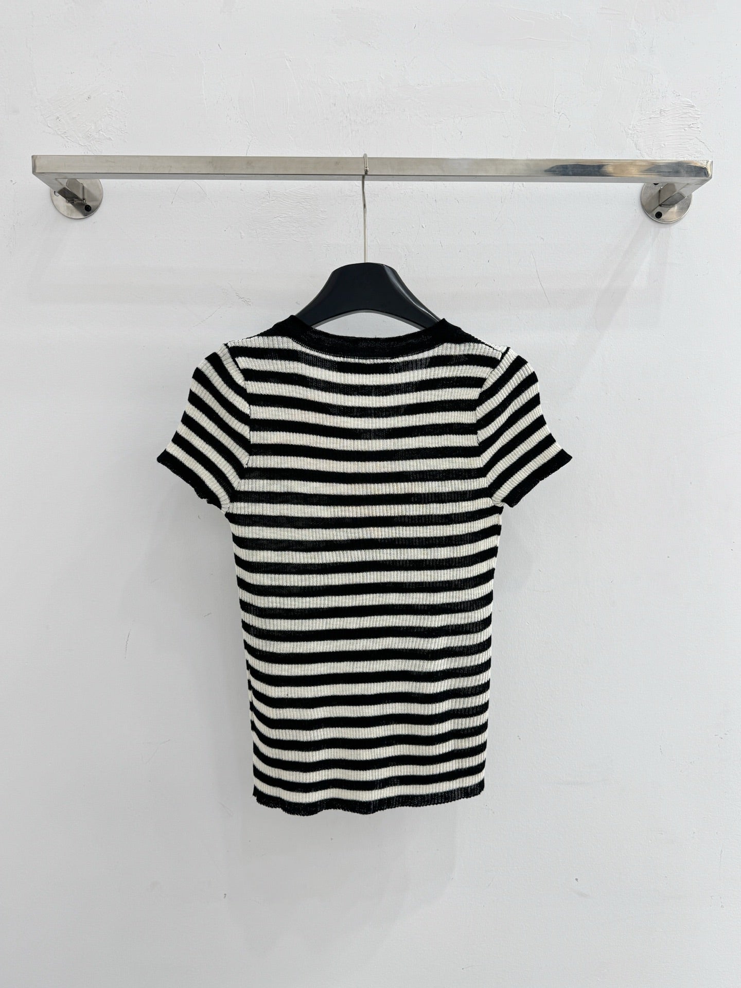 Miumiu 2026 Half-button Striped Knit Top Black White Wool 521196