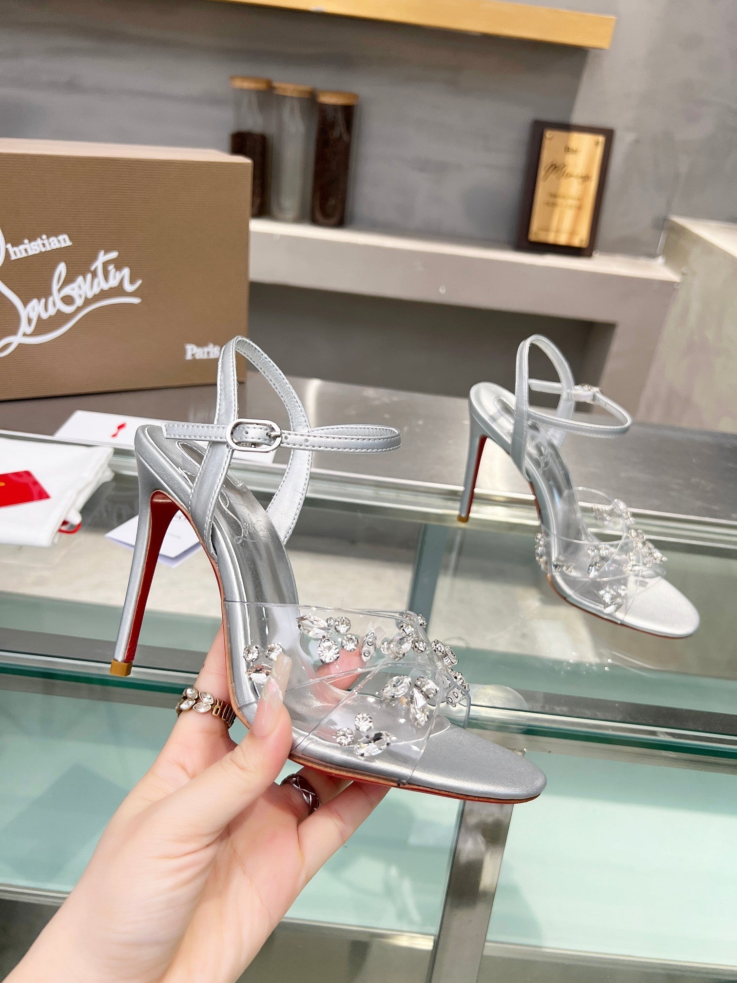 CL Degrasandal 100 Embellished PVC and Metallic Leather 251030