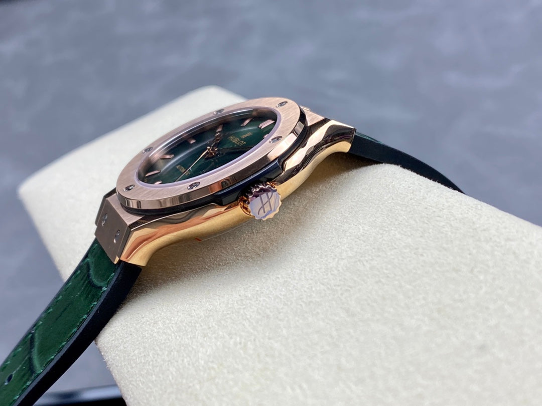 Hublot Classic Fusion 38mm Rose Gold Green Dial Green Leather Strap