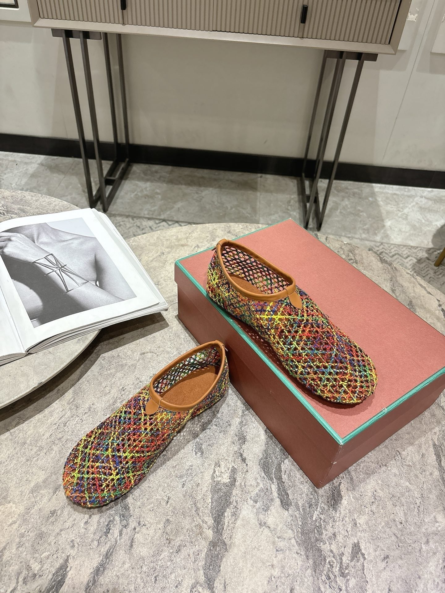 LP hollow knit ballet flats multicolor original leather 379022