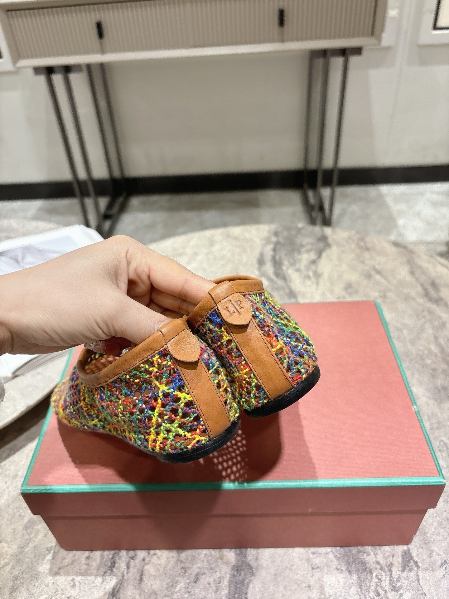 LP hollow knit ballet flats multicolor original leather 379022