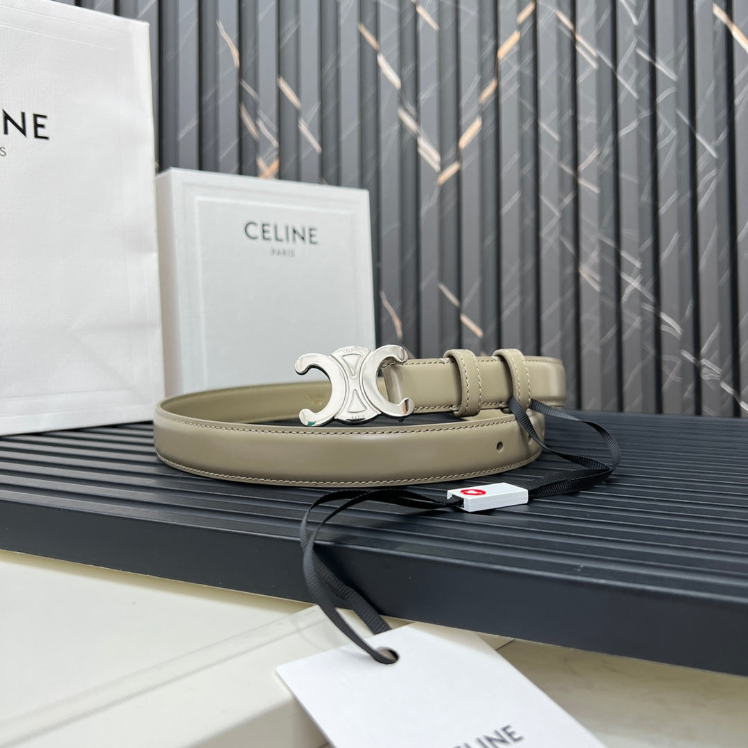 CEL Triomphe Belt 25mm Etoupe Silver Calfskin 176297