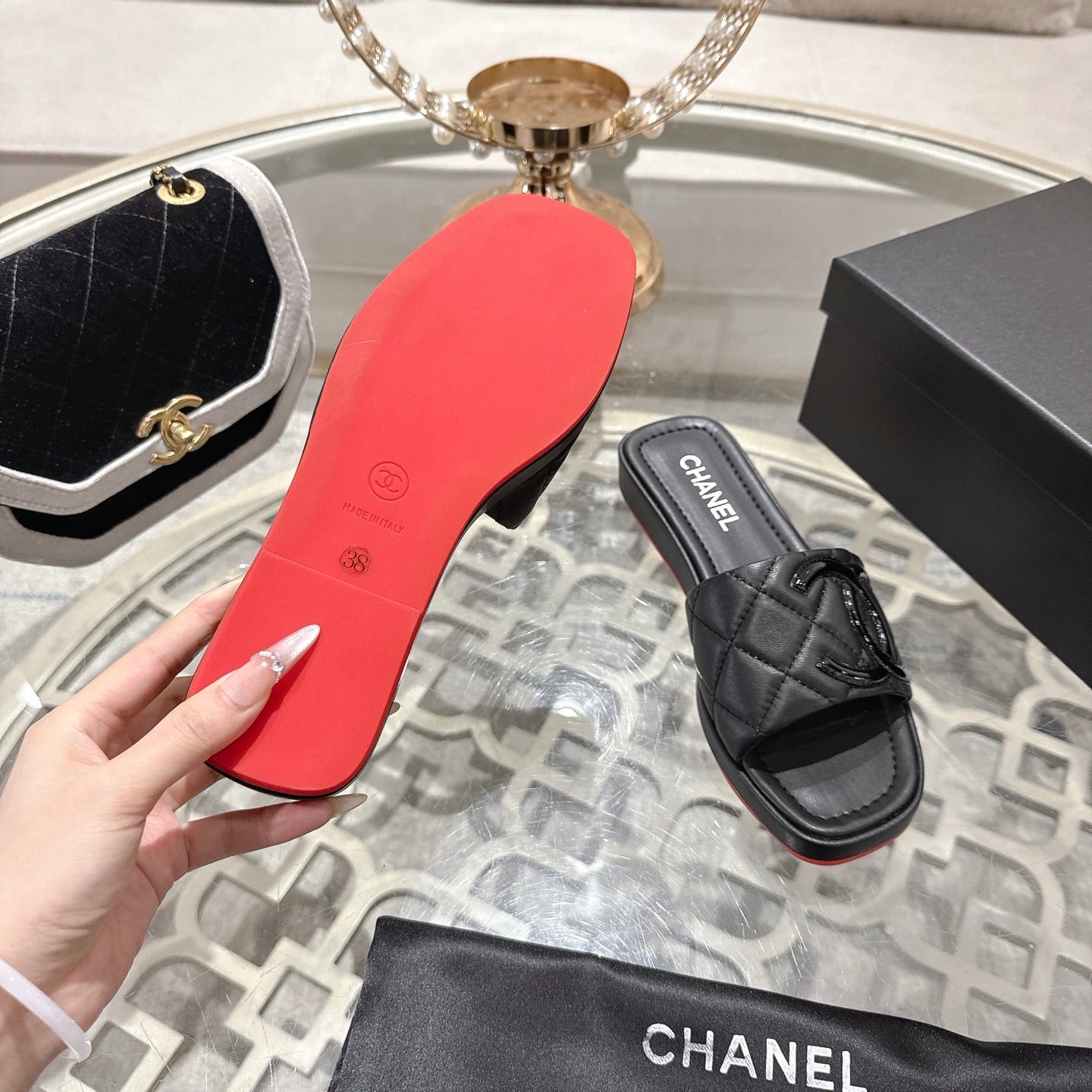 CC 26s Platform Slippers Black Sheepskin 627069