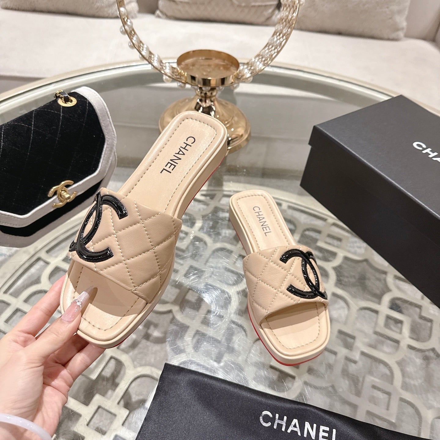 CC 26s Platform Slippers Beige Sheepskin 627070