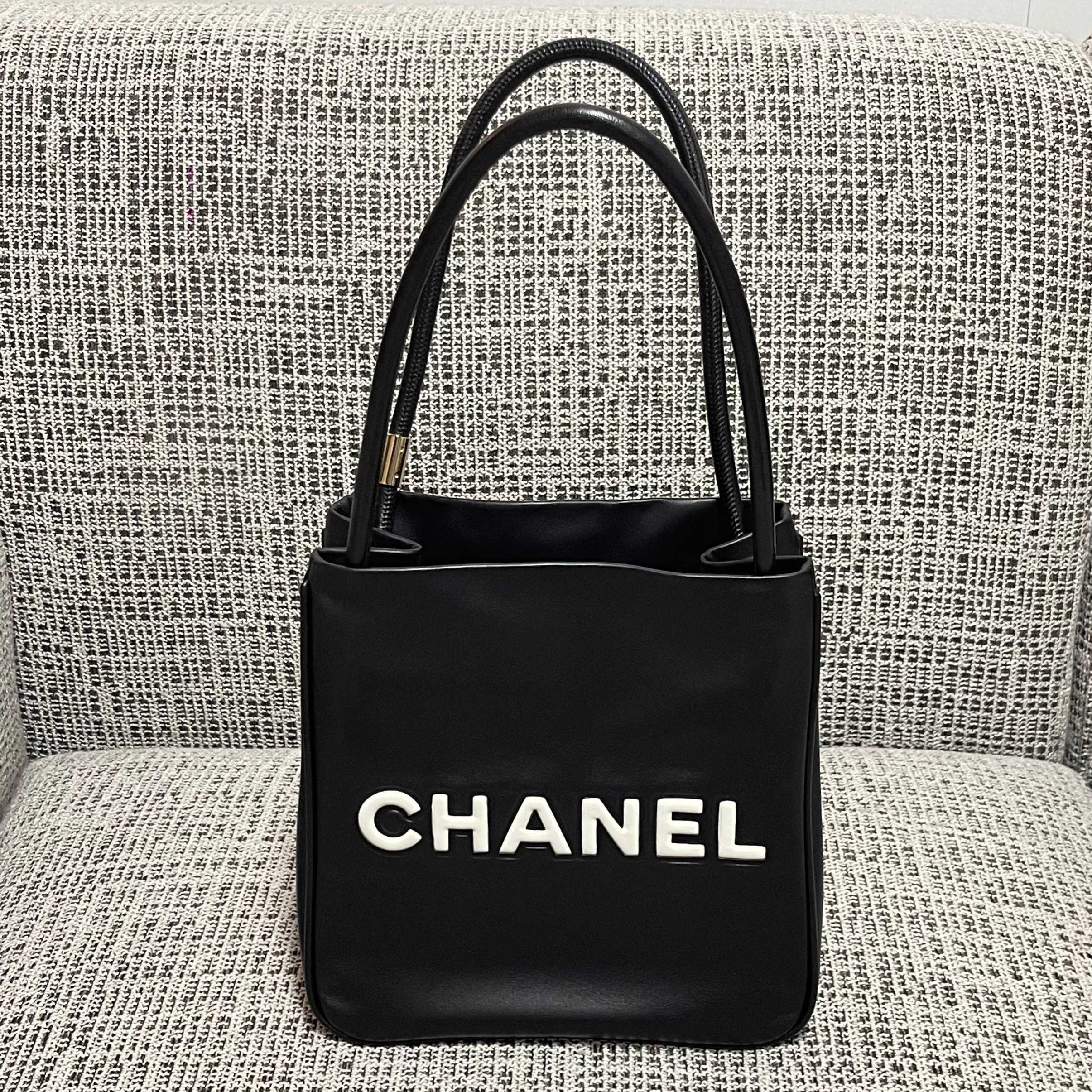 Chanel 2026 Camellia Letter Reversible Tote Bag 25cm Black White Leather