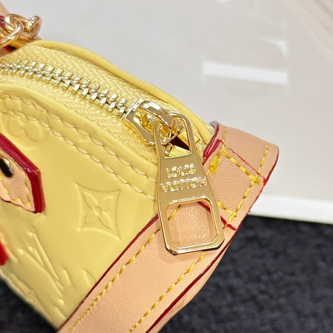 LV Alma Bag Charm Yellow mix Beige Cowhide Canvas