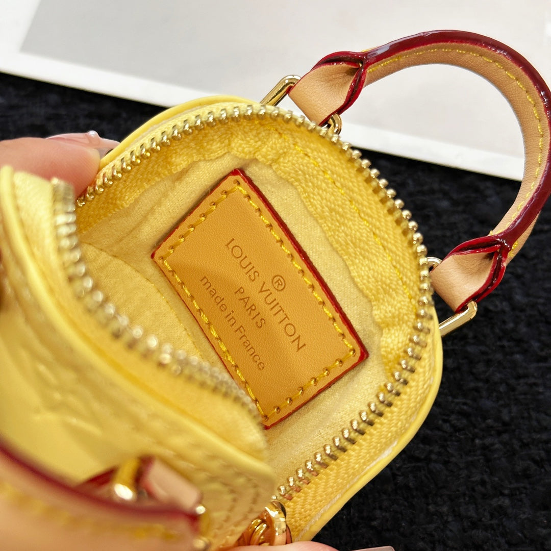 LV Alma Bag Charm Yellow mix Beige Cowhide Canvas