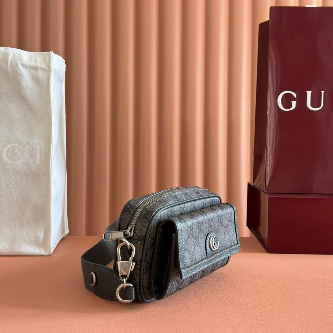 Gucci Ophidia Mini Handbag Gray Canvas Leather 272066