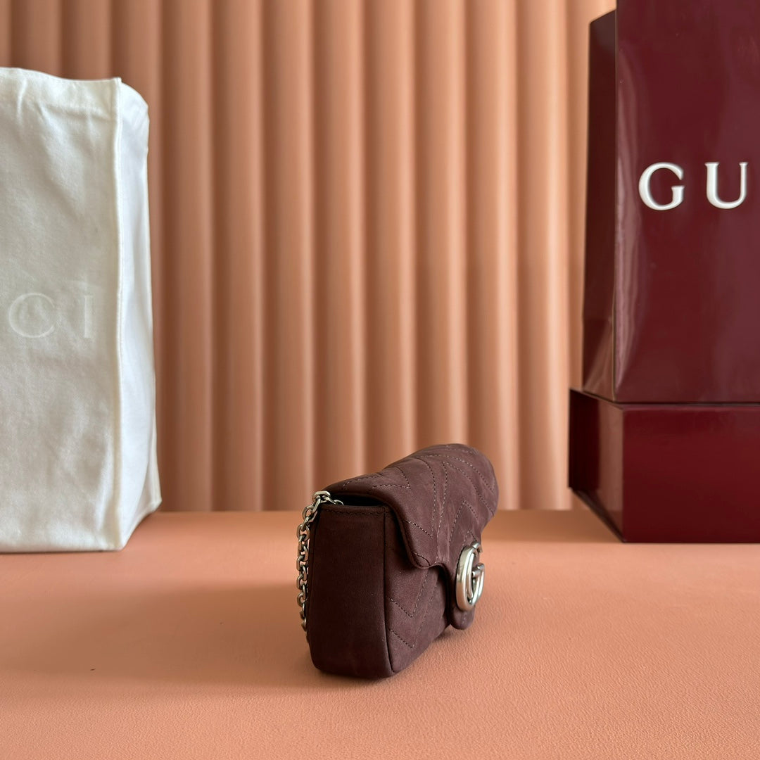 Gucci Marmont Bag 17 Red Brown Suede Gold Hardware 272097