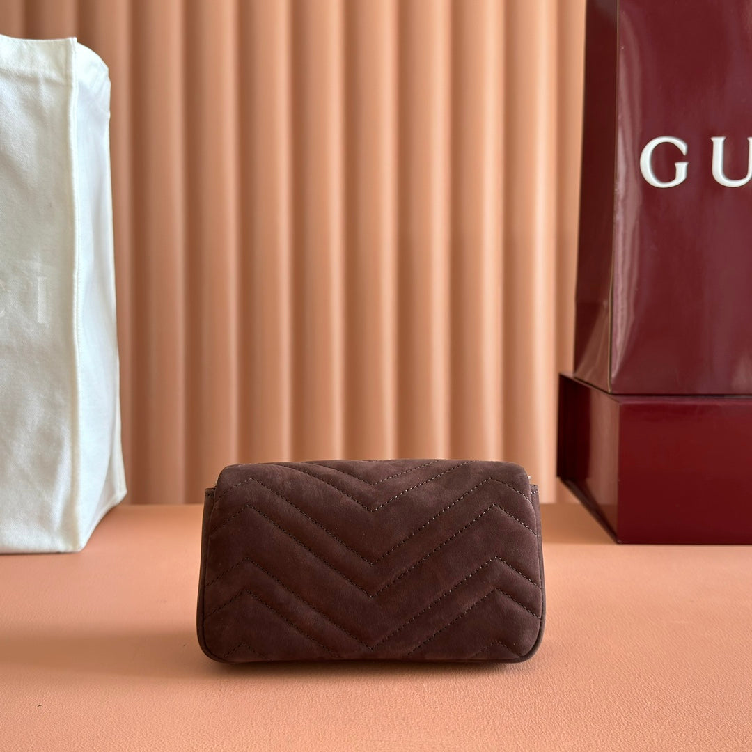 Gucci Marmont Bag 17 Red Brown Suede Gold Hardware 272097