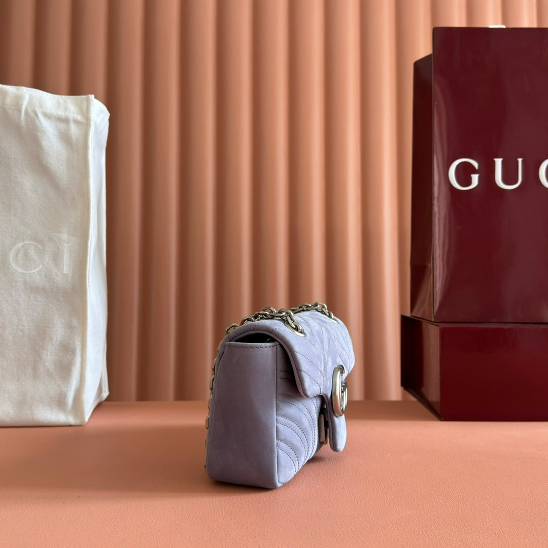 Gucci Marmont Bag 22 Gray Suede Gold Hardware 272094