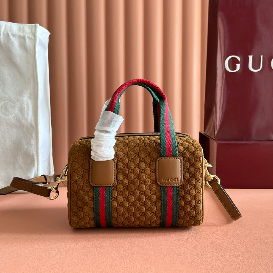 Gucci monogram handbag 20 dark brown suede 271907