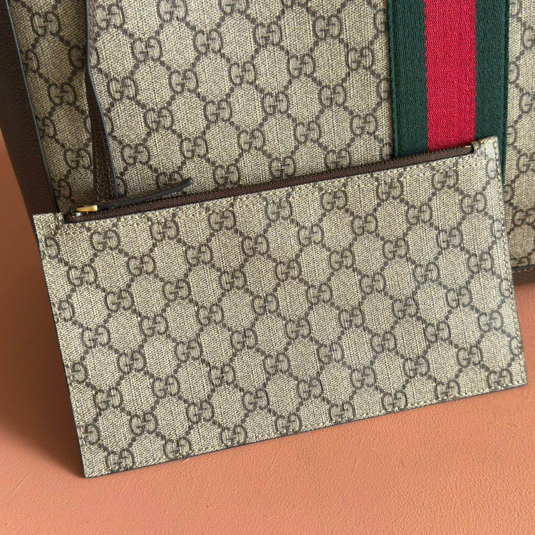 GG 2025 Ophidia Tote Bag 44cm Ebony Brown Canvas Leather 273715