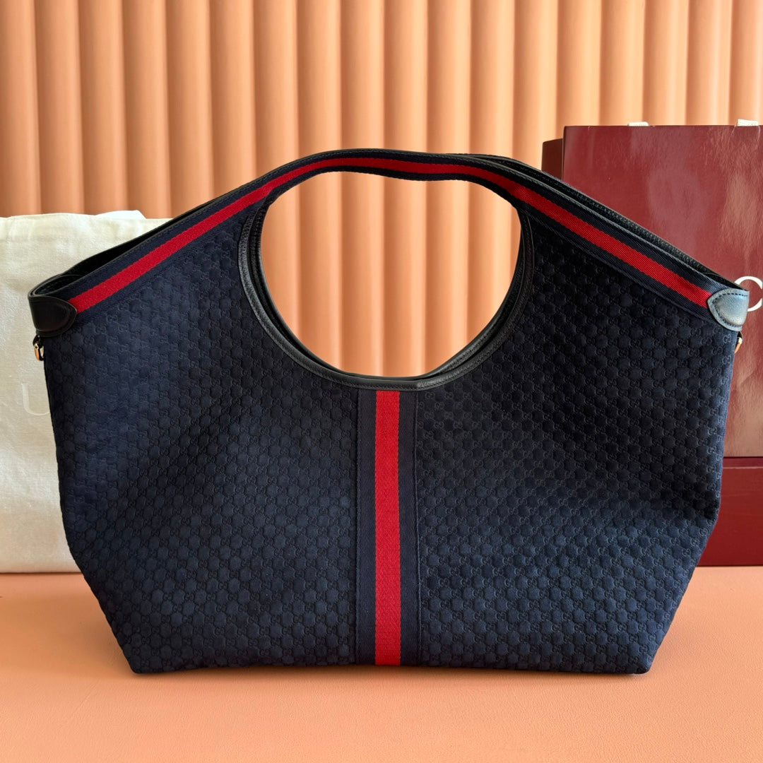 GG 2025 Giglio Large Tote Bag 60cm Dark Blue Red Suede Canvas 273276