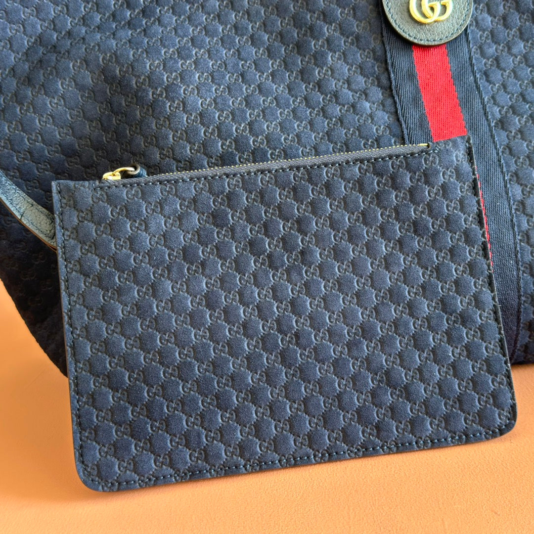 GG 2025 Giglio Large Tote Bag 60cm Dark Blue Red Suede Canvas 273276