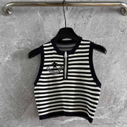 CD Striped High Waist Top Dark Blue White Viscose