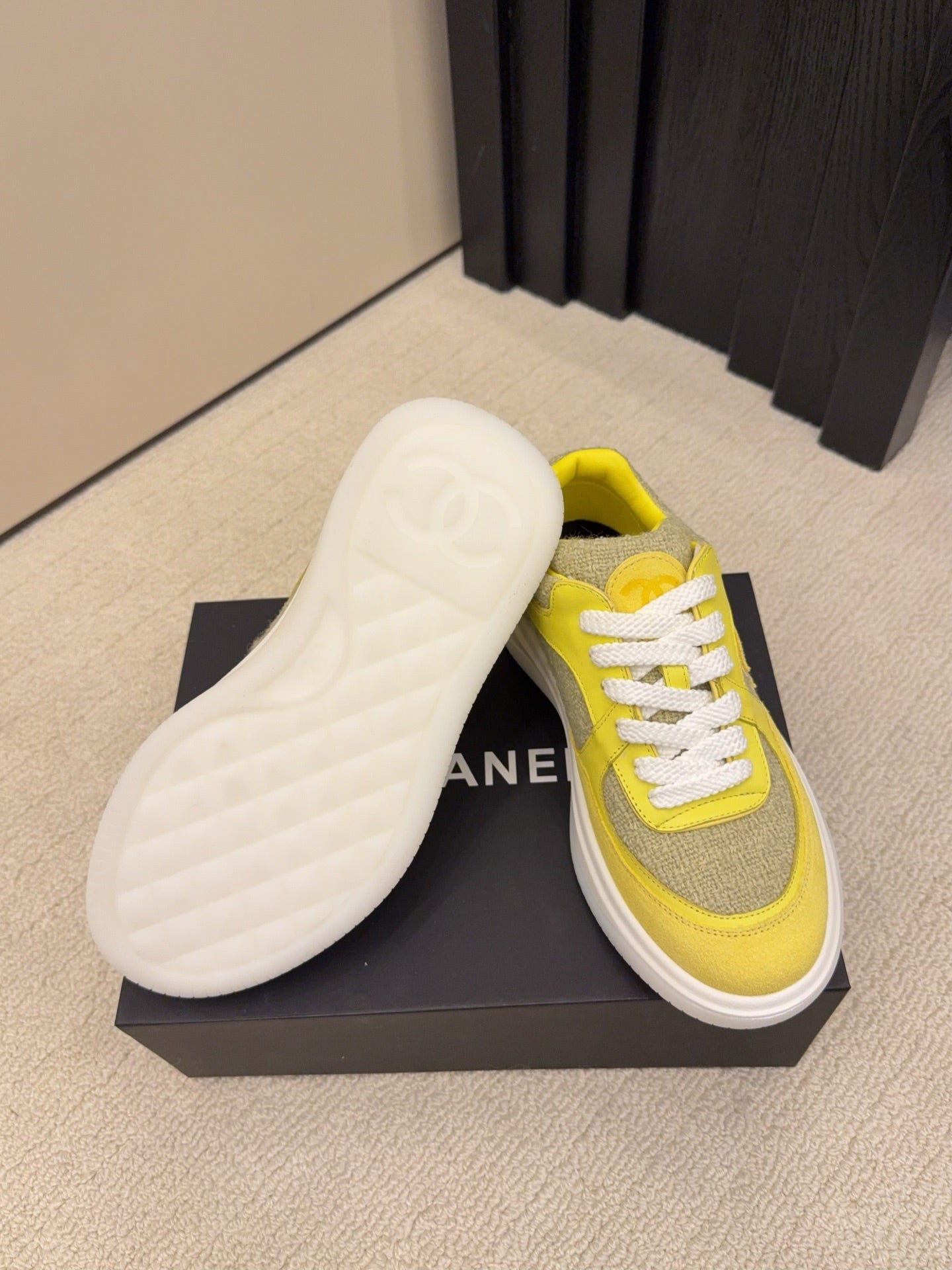 CC 26 Sneaker Yellow Tweed Fabric and Suede 589082