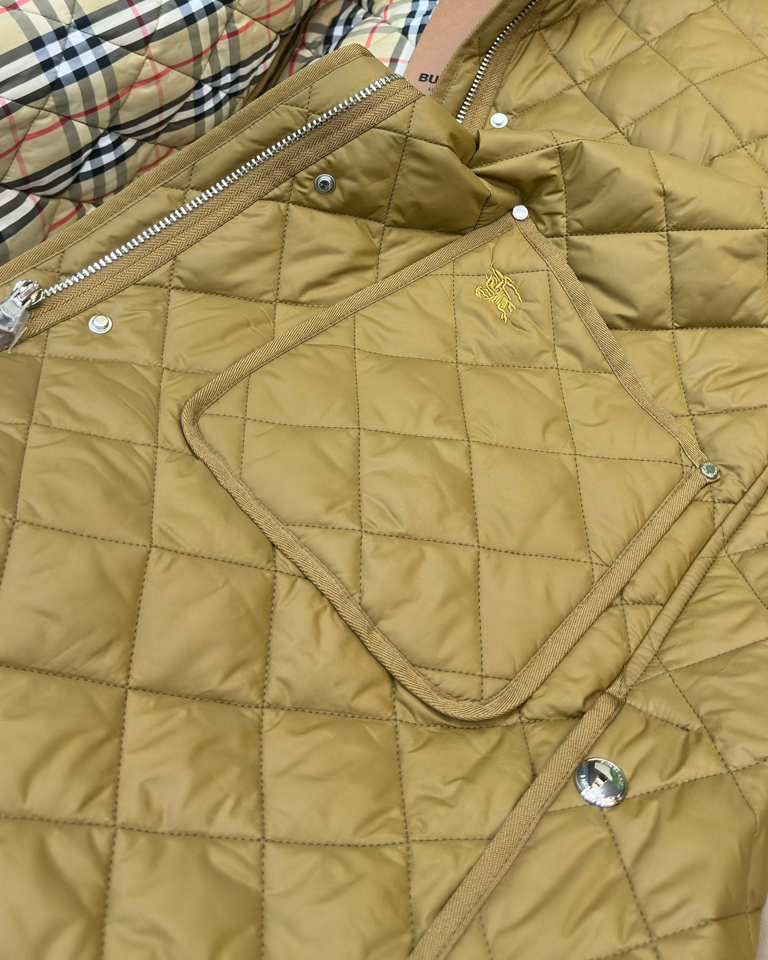 Burberry 25 Quilted  Hooded Long Coat Yellow Polyester Cotton