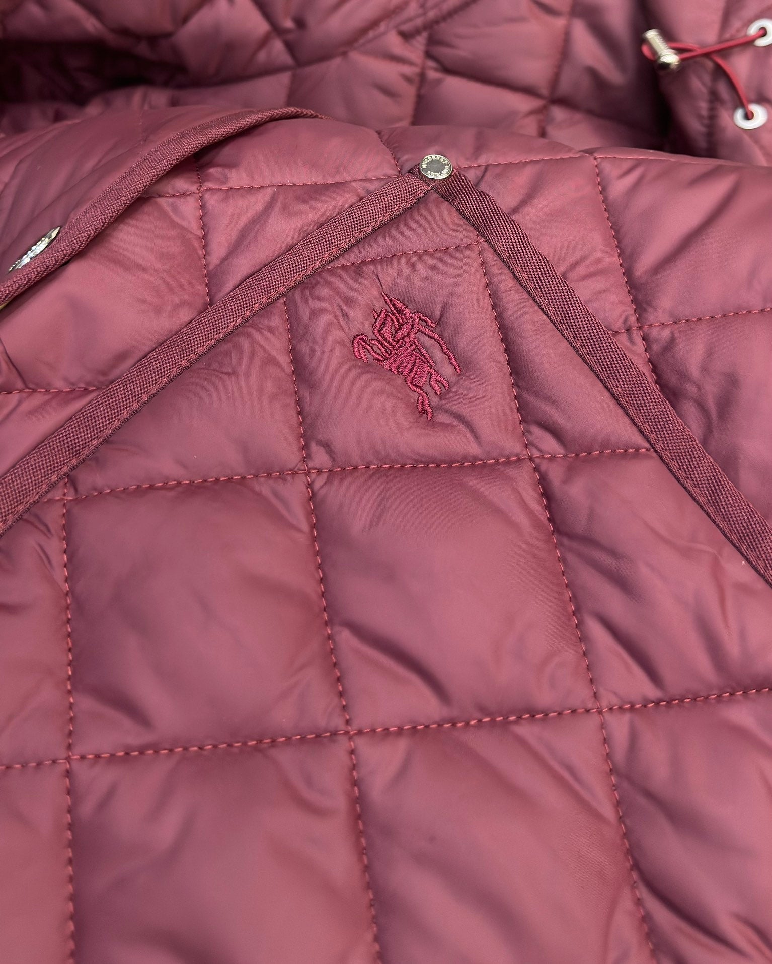 Burberry 25 Quilted  Hooded Long Coat Burgundy Polyester Cotton