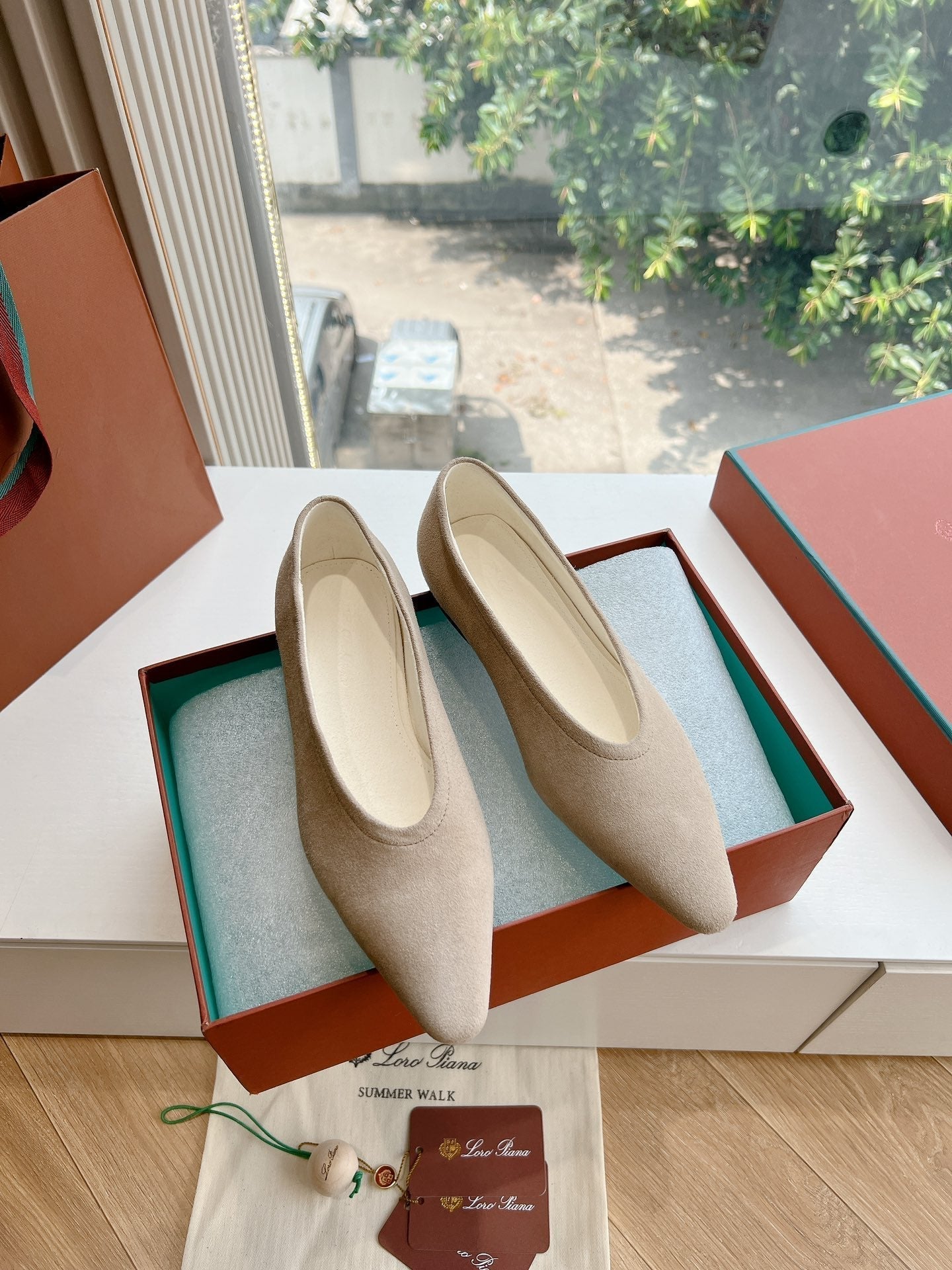 rebecca ballerina flat cream suede